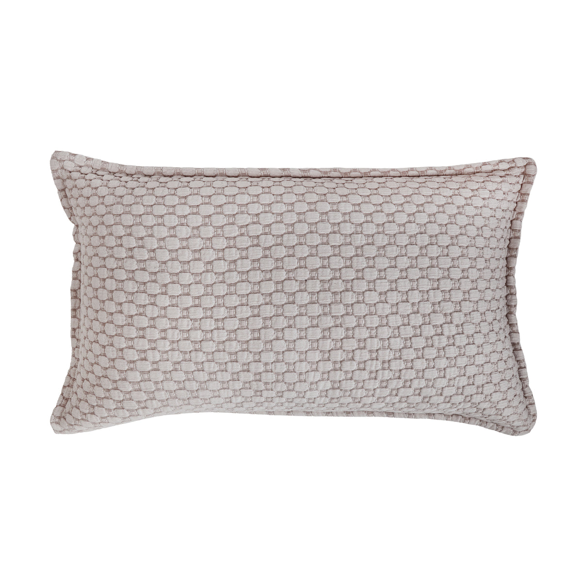 Rectangular matelasse pillow sham with small geometric pattern in blush
