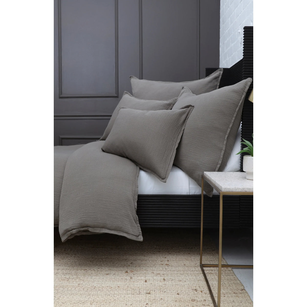 28 x 36 decorative pillow with insert, corner and edge view, medium gray tone