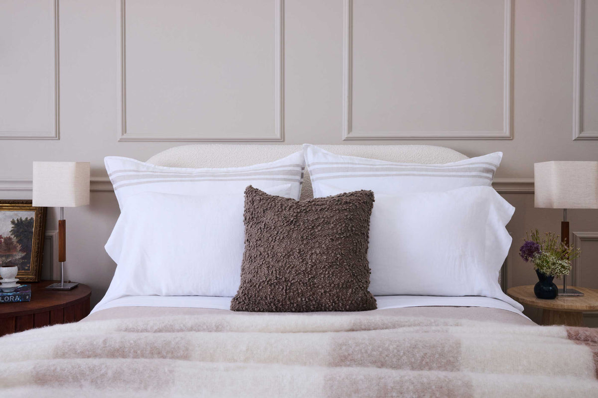 20x20 textured square throw pillow with insert, walnut brown boucle fabric