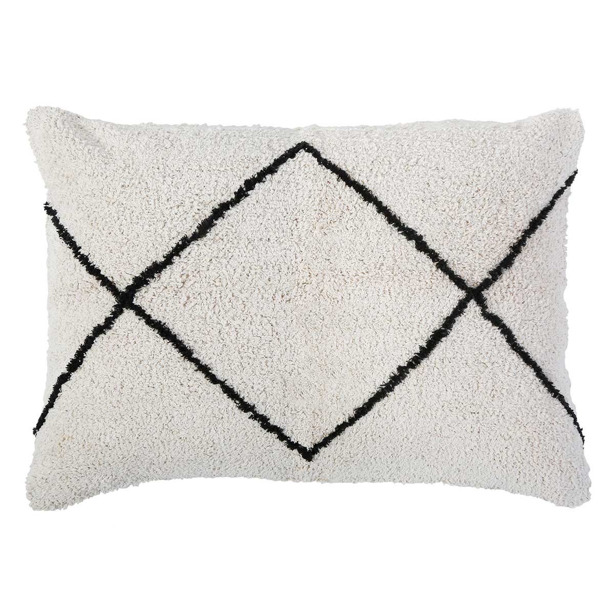 FREDDIE HAND WOVEN BIG PILLOW 28&quot; X 36&quot; WITH INSERT - Ivory/Charcoal-Pom Pom at Home